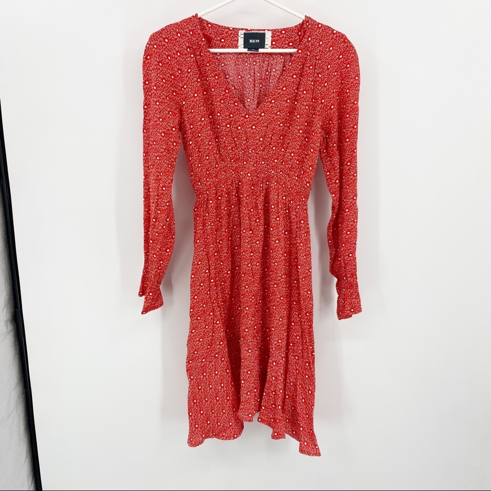 Maeve Red Floral Long Sleeve Dress XS